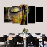 5 Piece Colored Buddha Face Canvas Wall Art