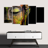 5 Piece Colored Buddha Face Canvas Wall Art