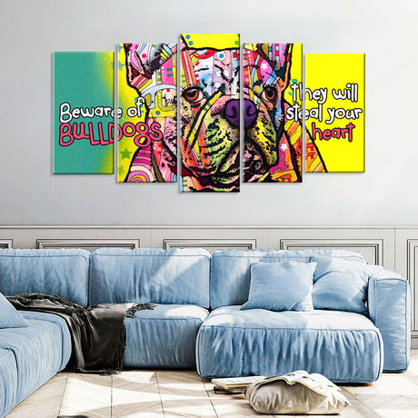 Colorful Bulldog 5-Piece Canvas Wall Art