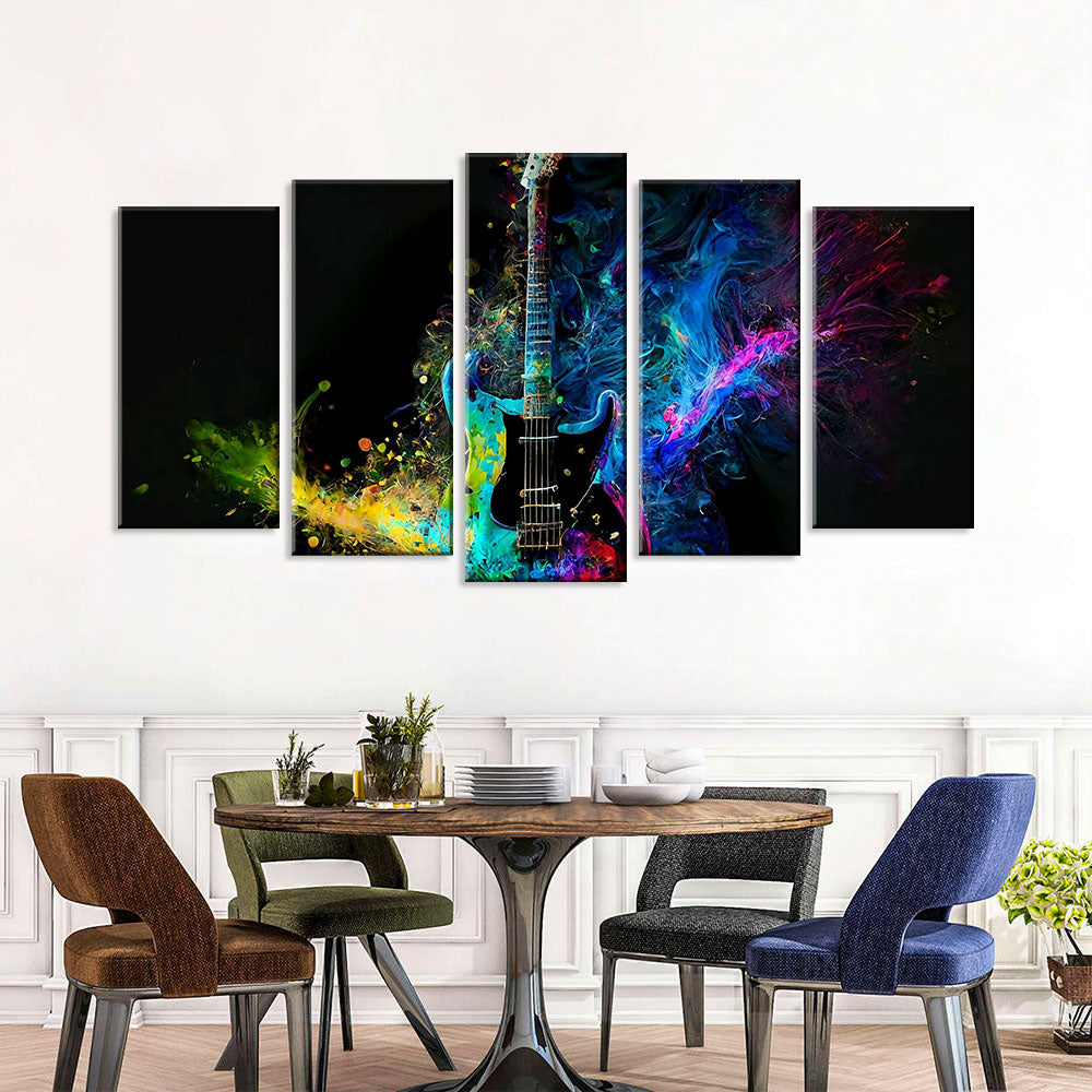 5 Piece Colorful Electric Guitar Splash Canvas Wall Art