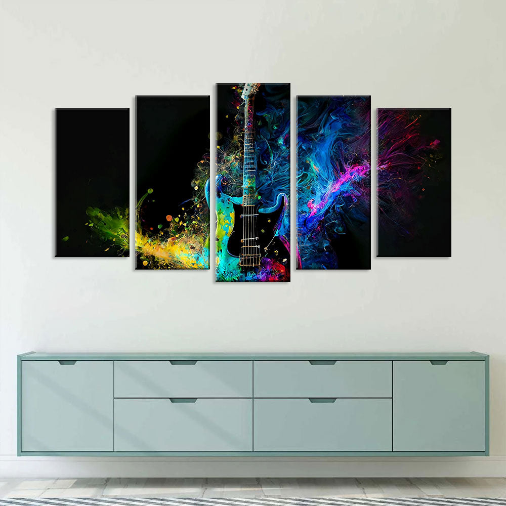 5 Piece Colorful Electric Guitar Splash Canvas Wall Art