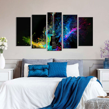 5 Piece Colorful Electric Guitar Splash Canvas Wall Art