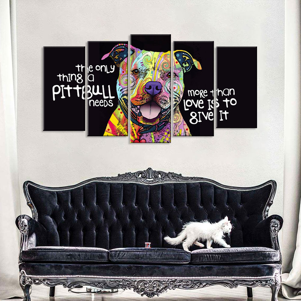 Colorful Pitbull 5-Piece Canvas Wall Art