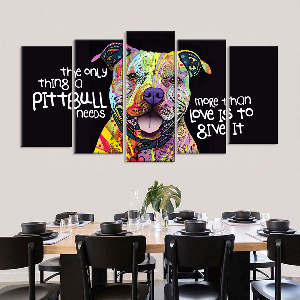 Colorful Pitbull 5-Piece Canvas Wall Art