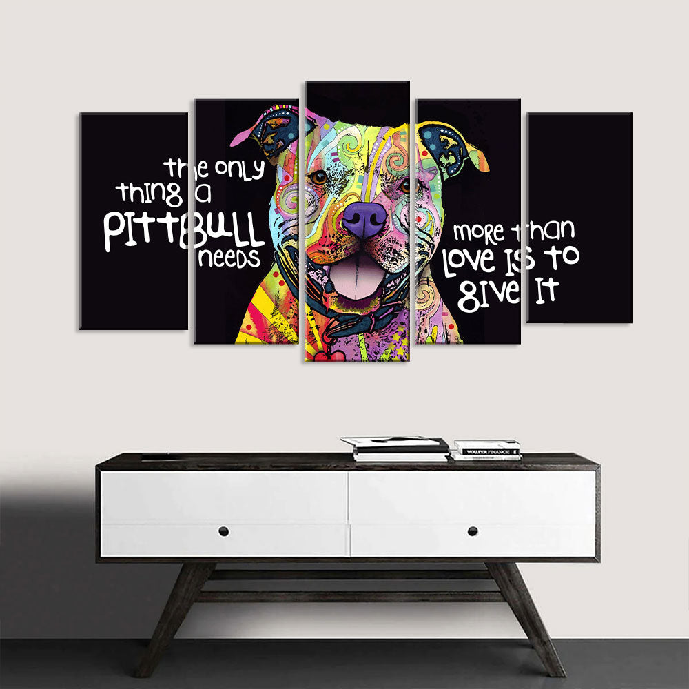 Colorful Pitbull 5-Piece Canvas Wall Art