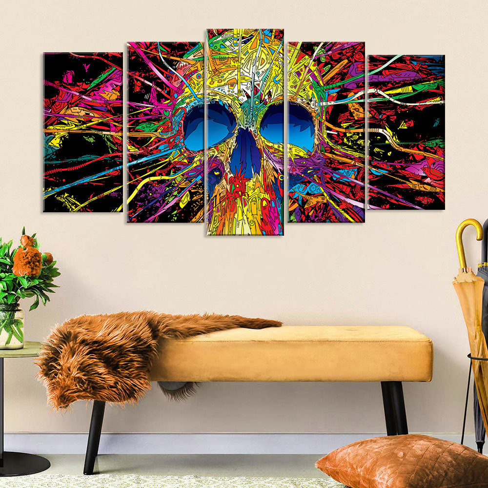 5 Piece Colorful Skull Canvas Wall Art