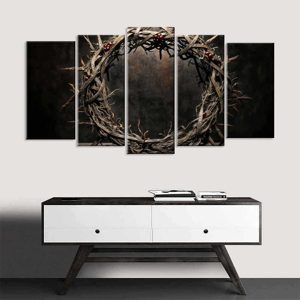 5 Piece Crown of Thorns on Black Canvas Wall Art