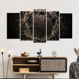 5 Piece Crown of Thorns on Black Canvas Wall Art