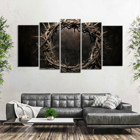 5 Piece Crown of Thorns on Black Canvas Wall Art