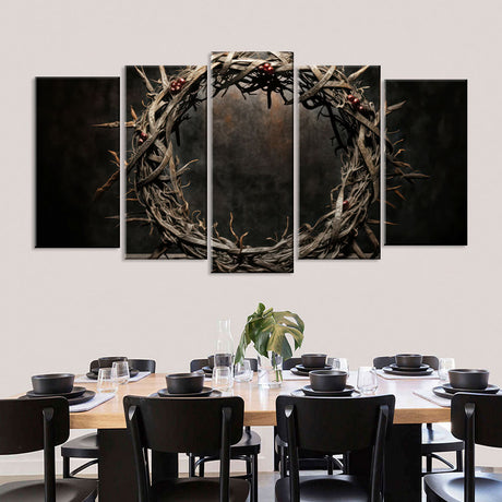 5 Piece Crown of Thorns on Black Canvas Wall Art