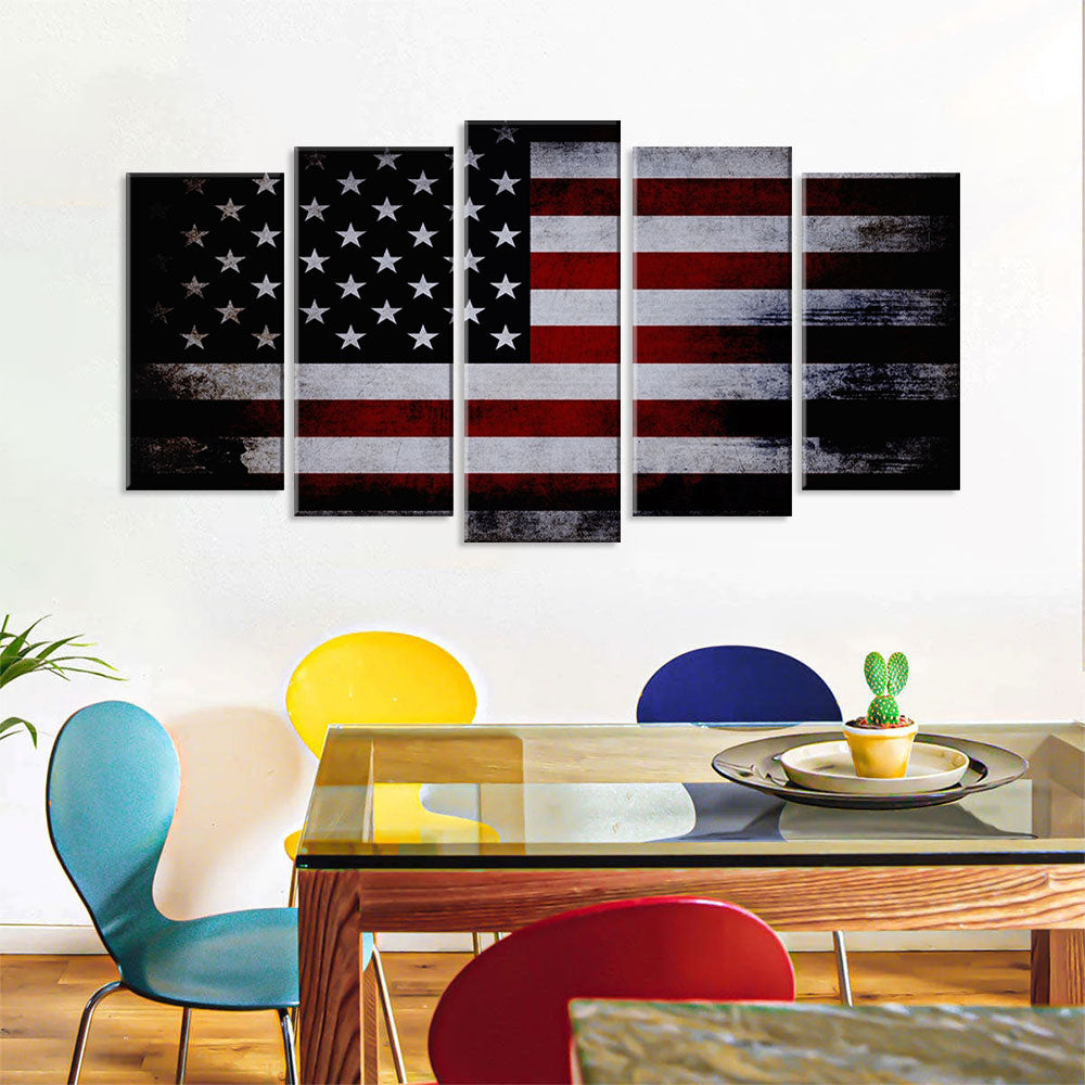 5 Piece Dark American Flag Canvas Wall Art