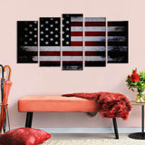 5 Piece Dark American Flag Canvas Wall Art