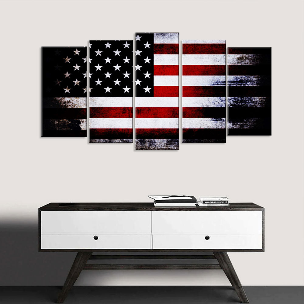 5 Piece Dark Faded American Flag Canvas Wall Art