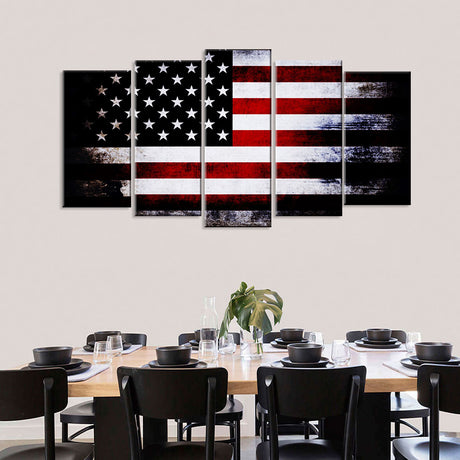 5 Piece Dark Faded American Flag Canvas Wall Art