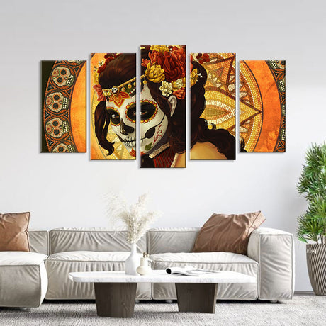 5 Piece Day of the Dead Sugar Skull Canvas Wall Art