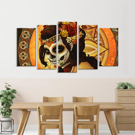 5 Piece Day of the Dead Sugar Skull Canvas Wall Art