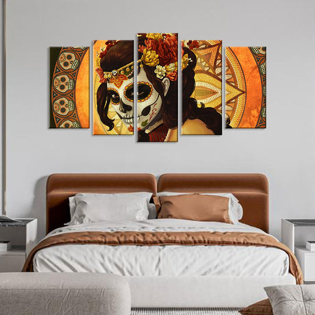 5 Piece Day of the Dead Sugar Skull Canvas Wall Art