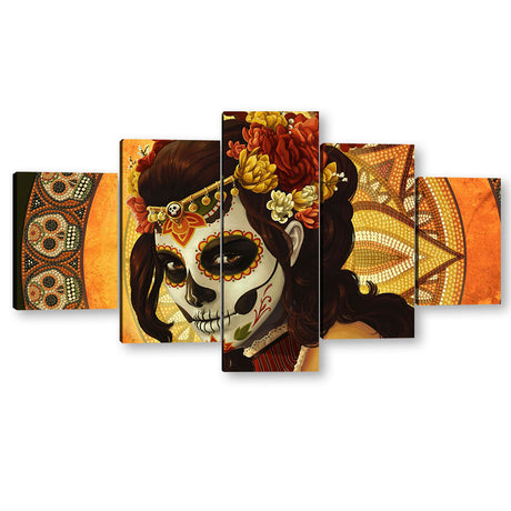 5 Piece Day of the Dead Sugar Skull Canvas Wall Art