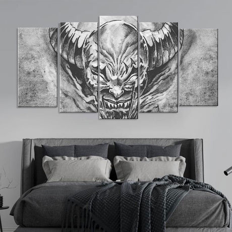 5 Piece Devil with Big Horns Canvas Wall Art