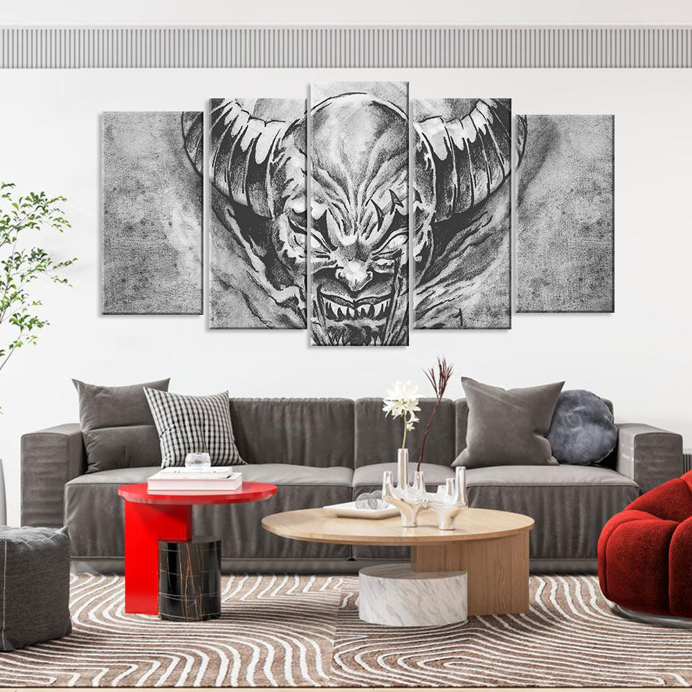 5 Piece Devil with Big Horns Canvas Wall Art