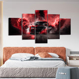 5 Piece Drifting Car with Red Smoke Canvas Wall Art