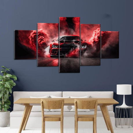 5 Piece Drifting Car with Red Smoke Canvas Wall Art