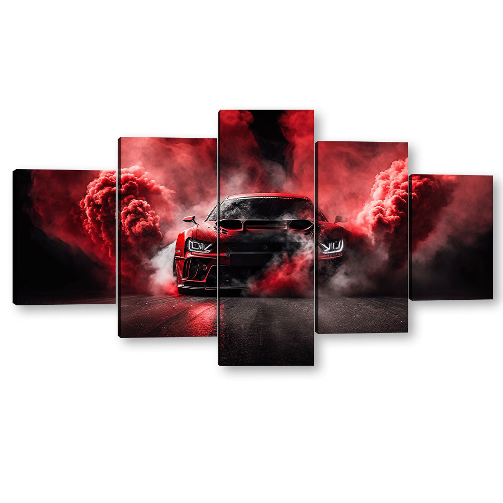 5 Piece Drifting Car with Red Smoke Canvas Wall Art