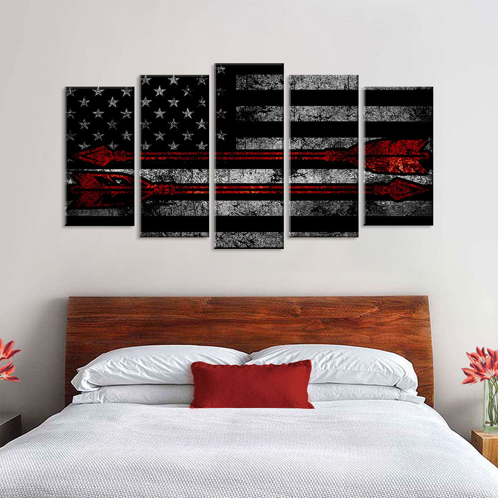 5 Piece Dual Red Arrows in American Flag Canvas Wall Art