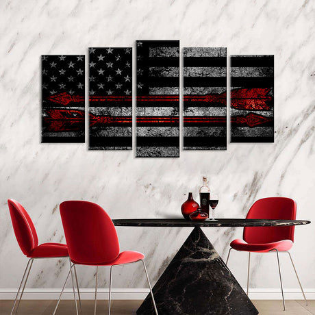 5 Piece Dual Red Arrows in American Flag Canvas Wall Art