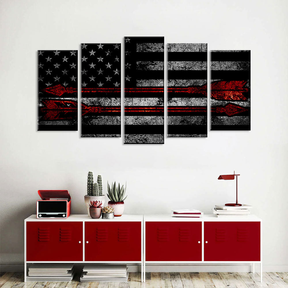 5 Piece Dual Red Arrows in American Flag Canvas Wall Art