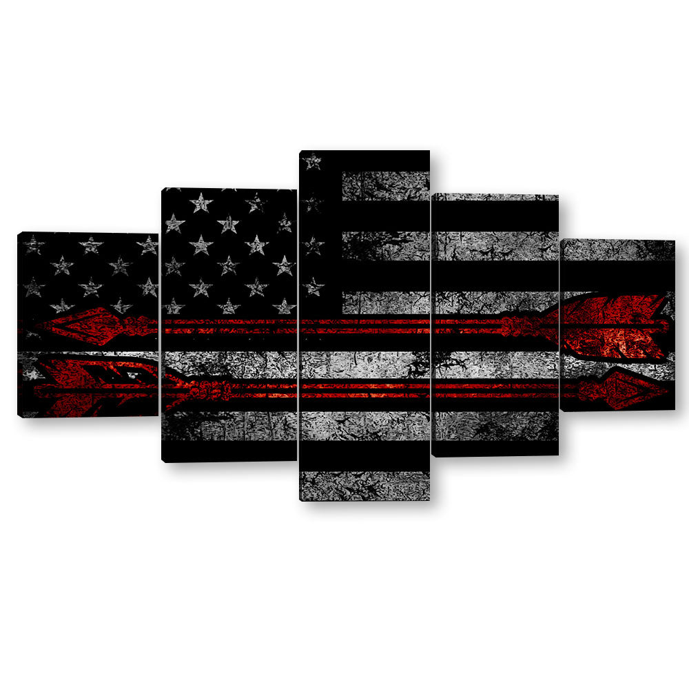 5 Piece Dual Red Arrows in American Flag Canvas Wall Art