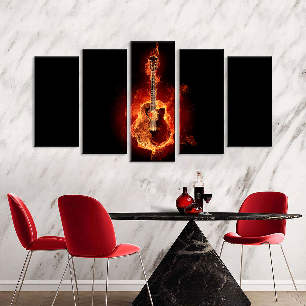 5 Piece Fire Electric Guitar Canvas Wall Art