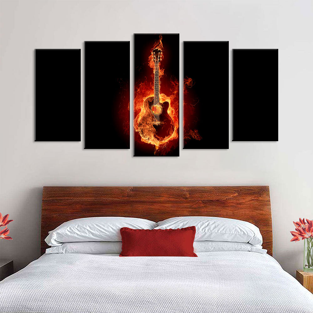 5 Piece Fire Electric Guitar Canvas Wall Art