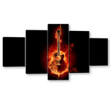 5 Piece Fire Electric Guitar Canvas Wall Art