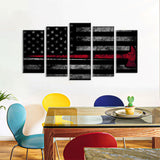 5 Piece Firefighter Axe in American Flag Canvas Wall Art