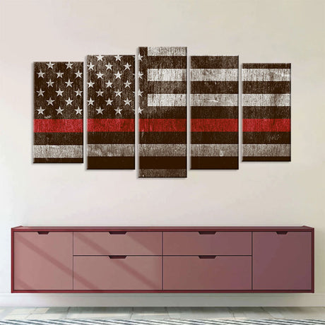 5 Piece Firefighter Support American Flag Canvas Wall Art