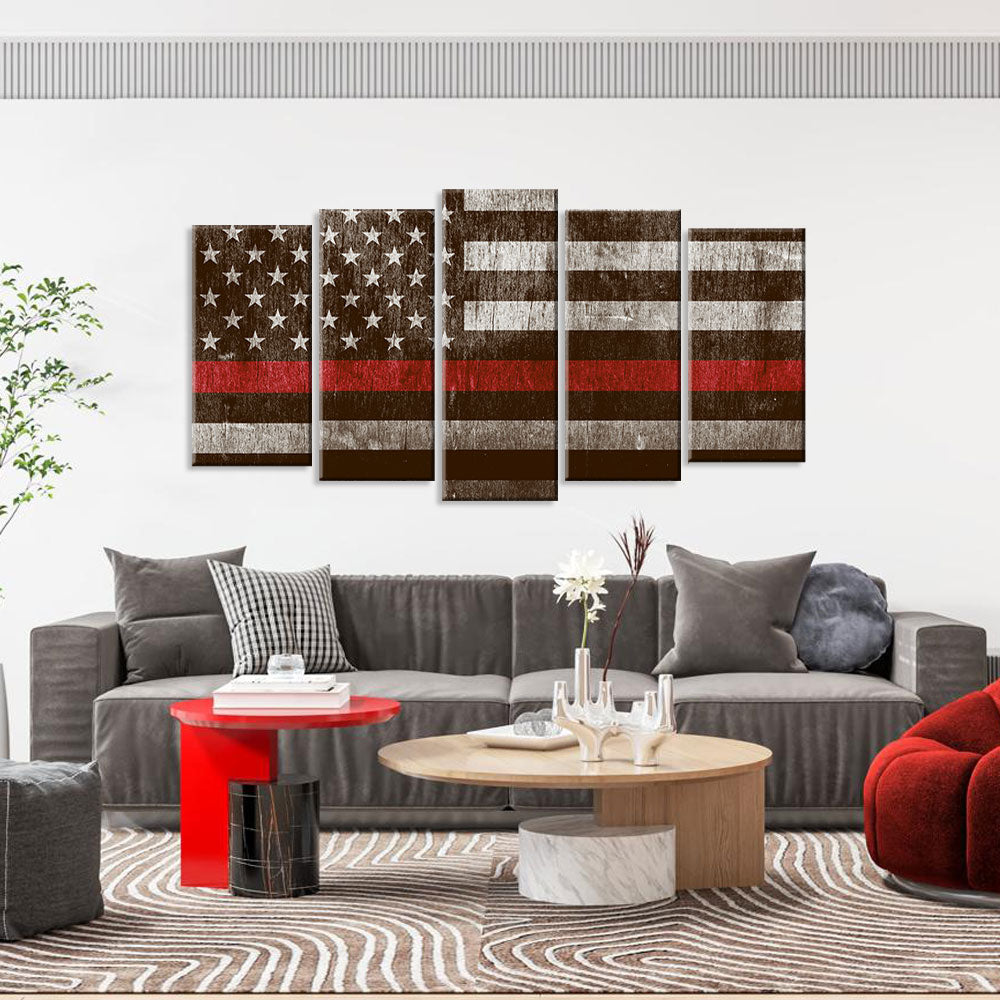 5 Piece Firefighter Support American Flag Canvas Wall Art