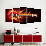 5 Piece Flame Electric Guitar Canvas Wall Art