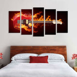 5 Piece Flame Electric Guitar Canvas Wall Art