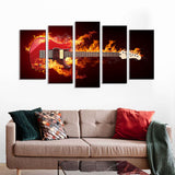 5 Piece Flame Electric Guitar Canvas Wall Art