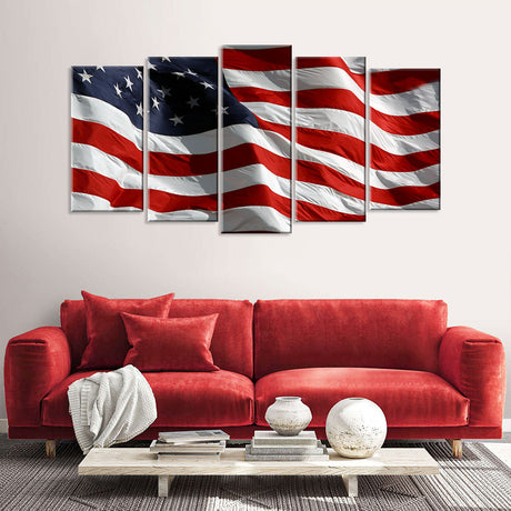 5 Piece Flying American Flag Canvas Wall Art