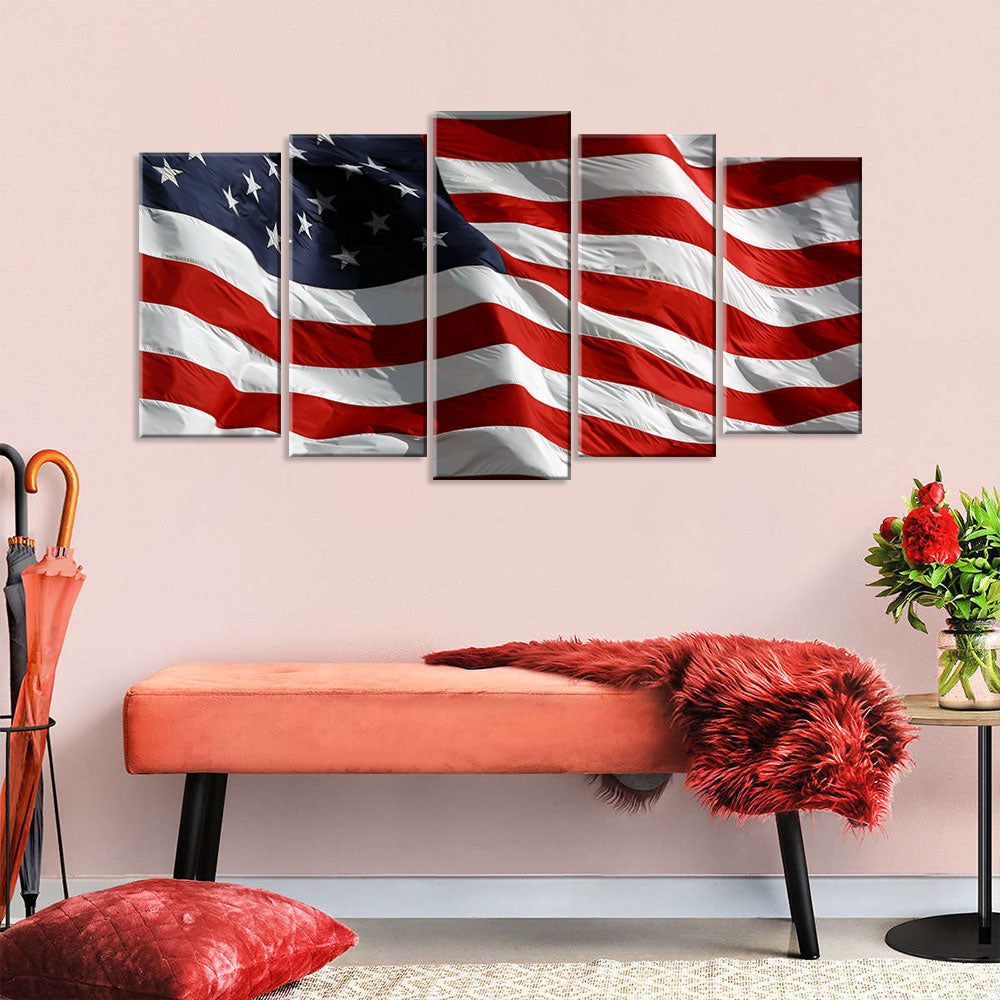 5 Piece Flying American Flag Canvas Wall Art