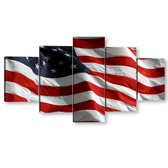 5 Piece Flying American Flag Canvas Wall Art