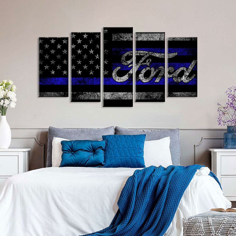 5 Piece Ford in American Flag Canvas Wall Art