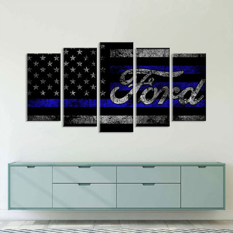 5 Piece Ford in American Flag Canvas Wall Art