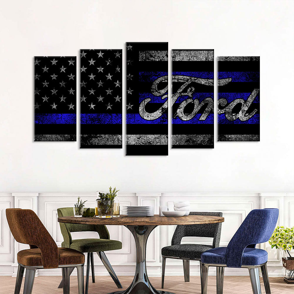 5 Piece Ford in American Flag Canvas Wall Art