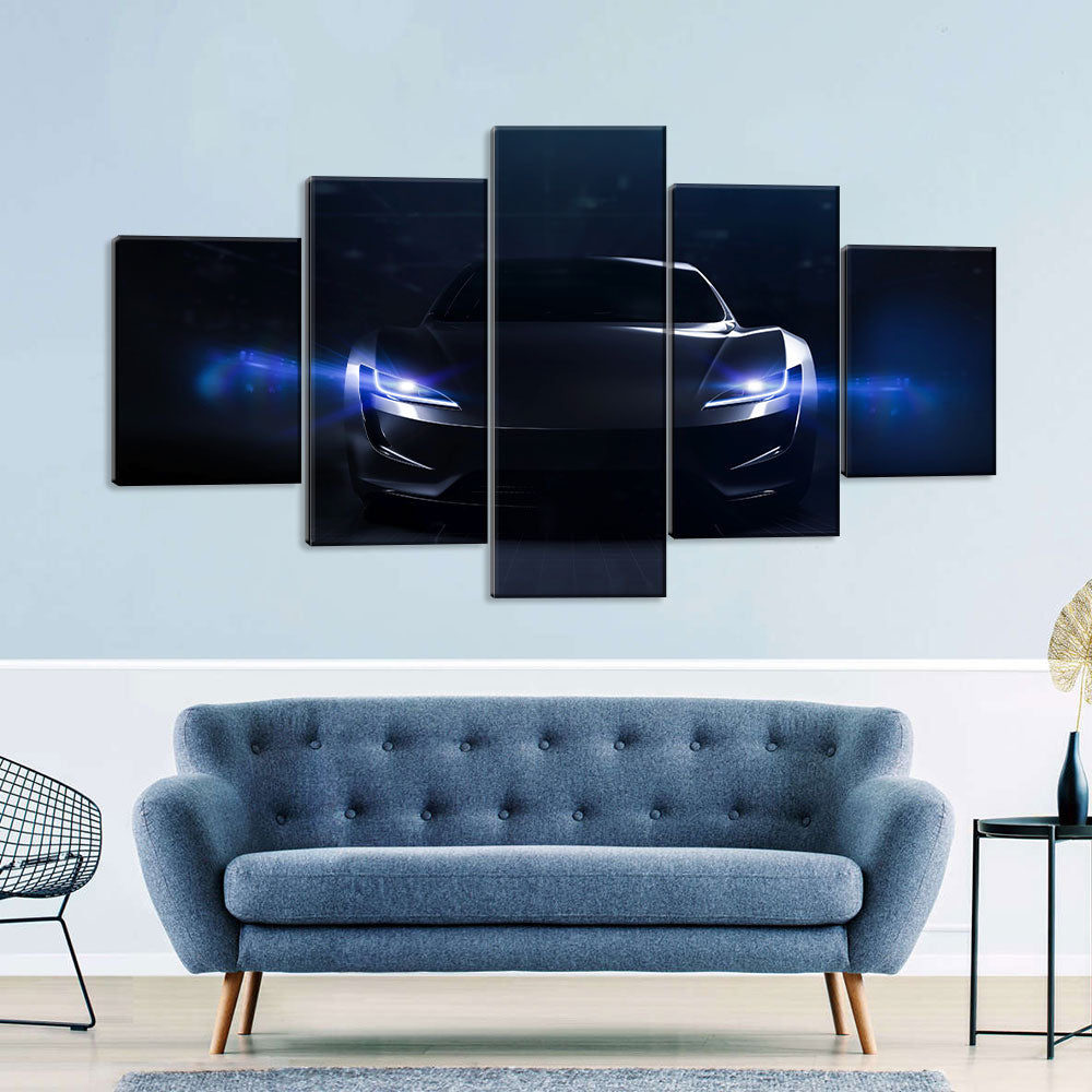 5 Piece Futuristic Sports Car in Darkness Canvas Wall Art