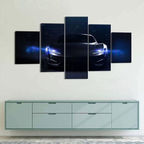 5 Piece Futuristic Sports Car in Darkness Canvas Wall Art