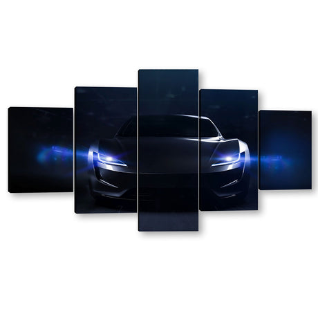 5 Piece Futuristic Sports Car in Darkness Canvas Wall Art