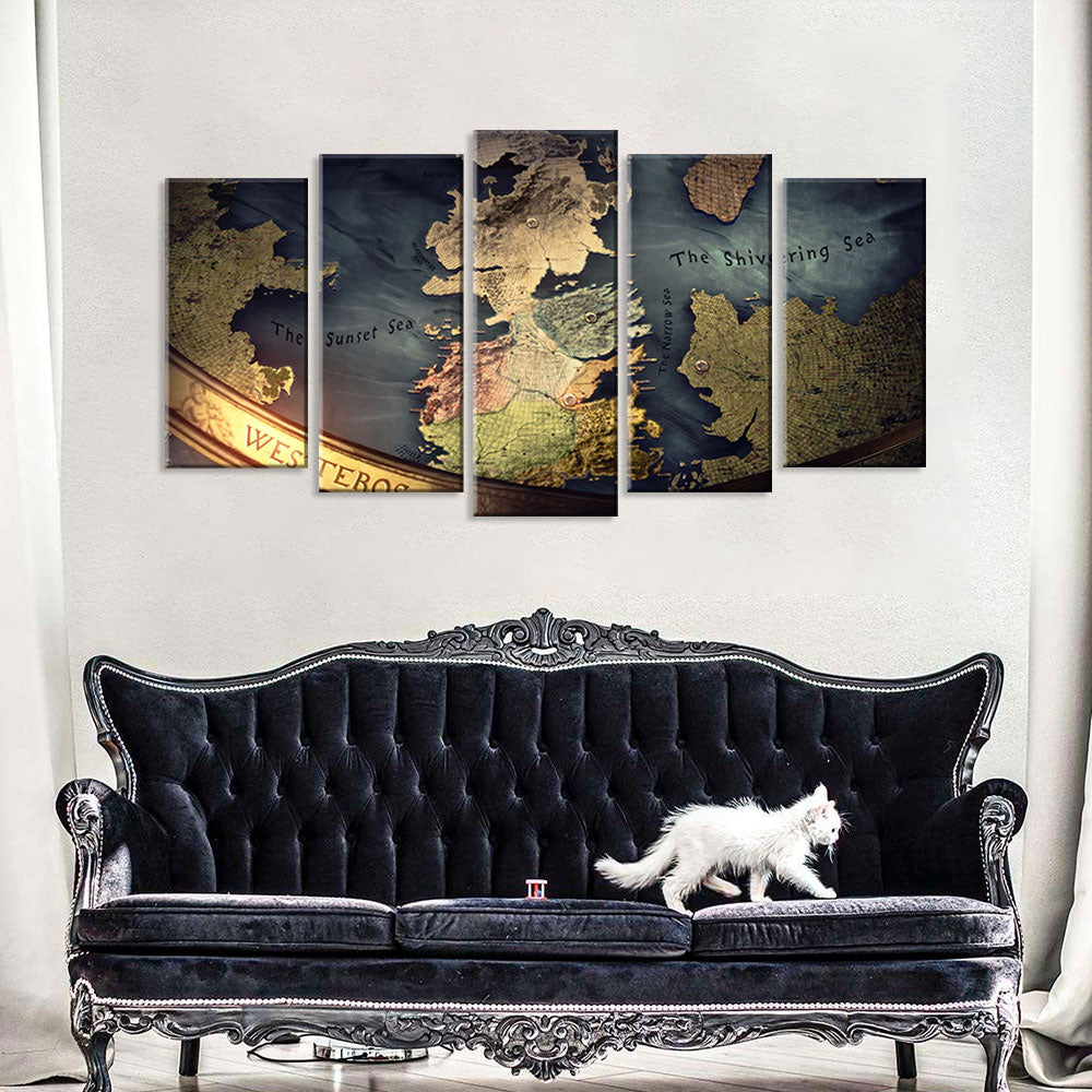 5 Piece Game of Thrones World Map Canvas Wall Art